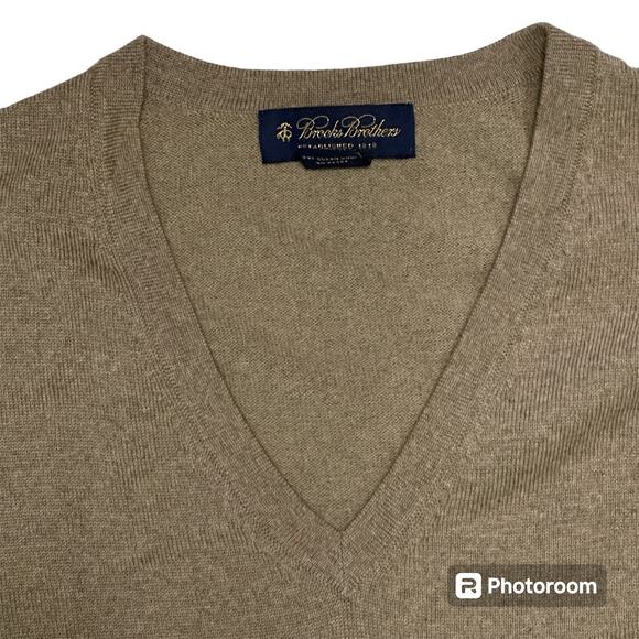 Brooks Brothers Men's Merino Wool Pullover V Neck Sweater Brown XL Lightweight - Picture 3 of 6